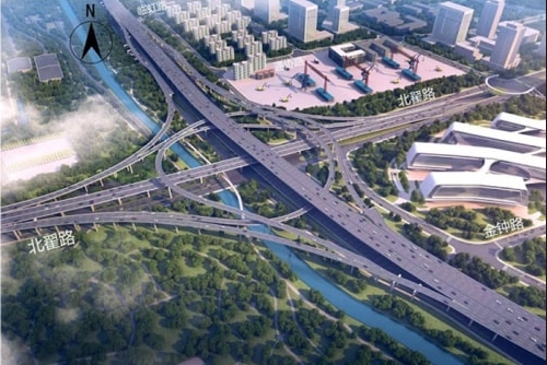 中交路建上海外环西段交通功能提升工程3标首件立柱吊装完成